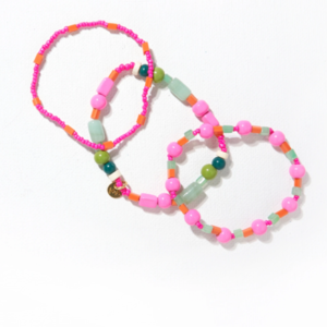 Ink & Alloy Pink/Green Stretch Bracelet Trio