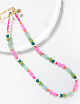 Ink & Alloy Pink/Green Glass Bead Necklace