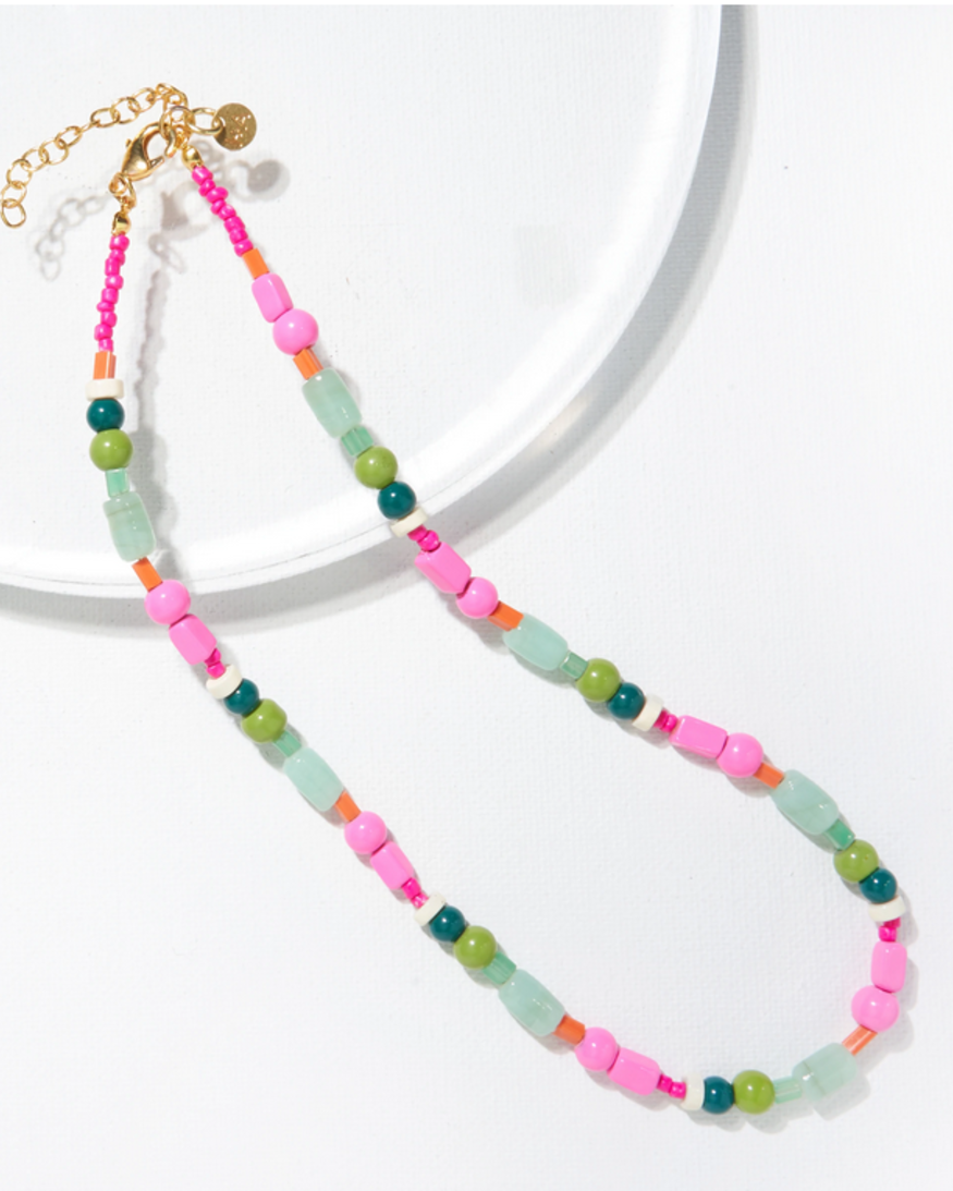 Ink & Alloy Pink/Green Glass Bead Necklace