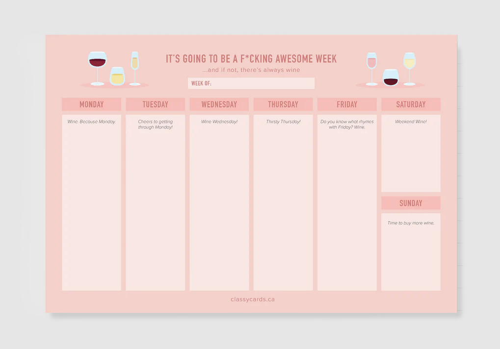 Wine Weekly Planner White Bull Clothing Co