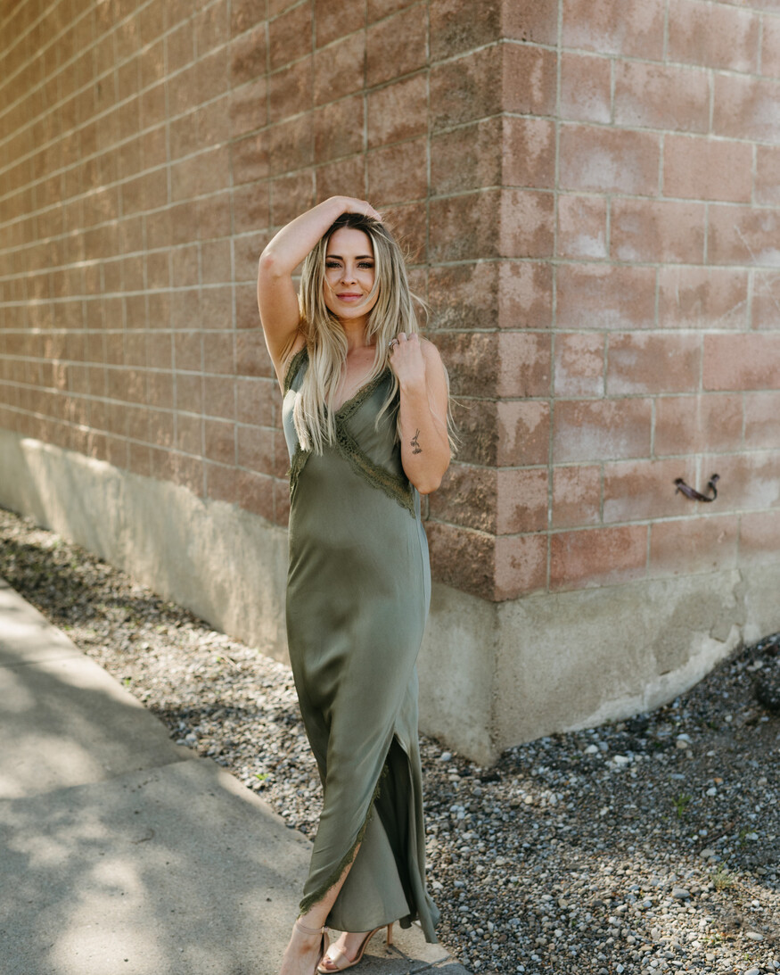 Green satin cami dress hot sale