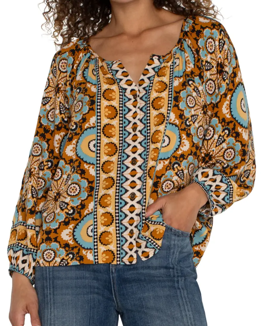 Liverpool Button Front Peasant Top