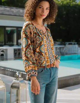 Liverpool Button Front Peasant Top Liverpool Button Front Peasant Top