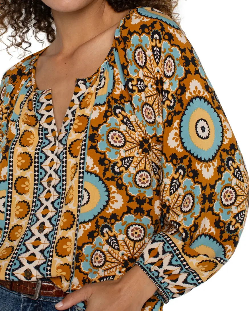 Liverpool Button Front Peasant Top