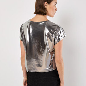 Apricot Liquid Foil Cropped Tee