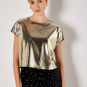 Apricot Liquid Foil Cropped Tee