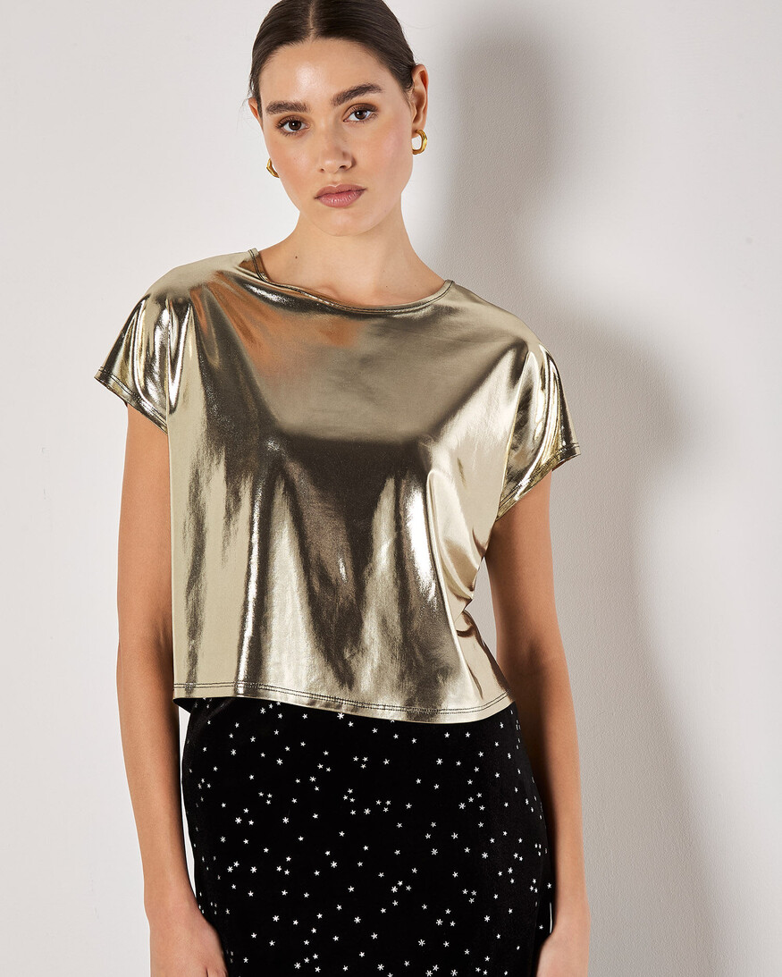 Apricot Liquid Foil Cropped Tee
