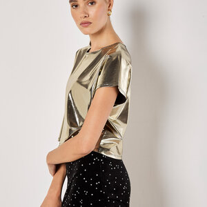 Apricot Liquid Foil Cropped Tee