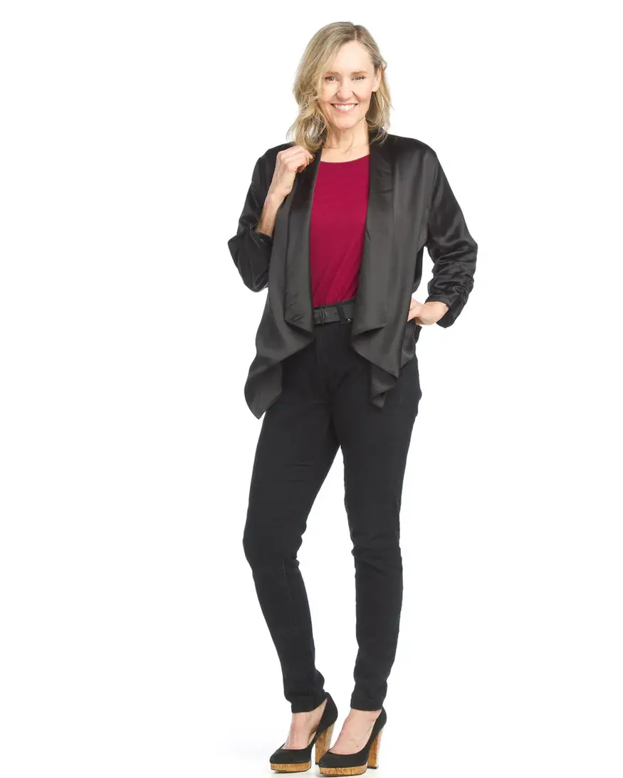 Papillon Satin Blazer w/ ruched sleeve