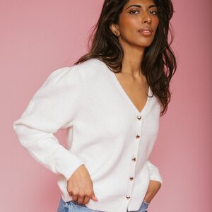 Brunette The Label Heart Button Mohair Cardi