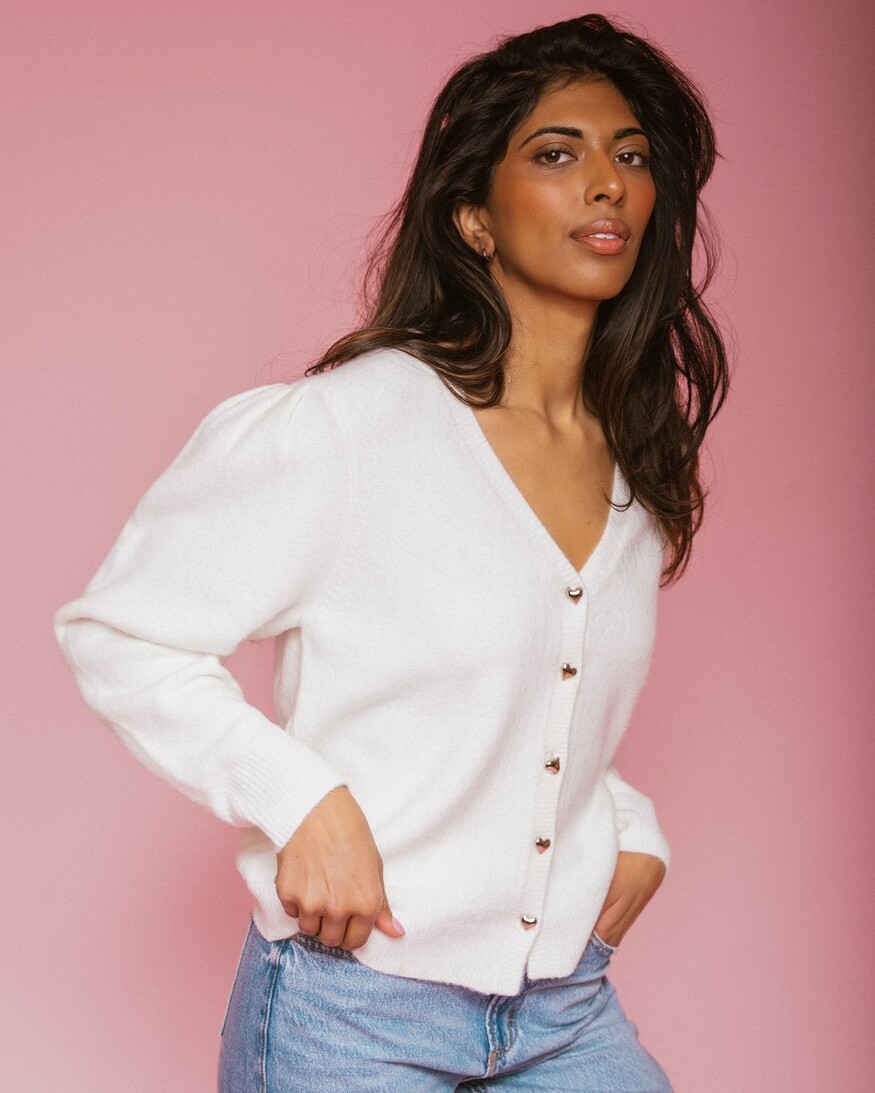 Brunette The Label Heart Button Mohair Cardi