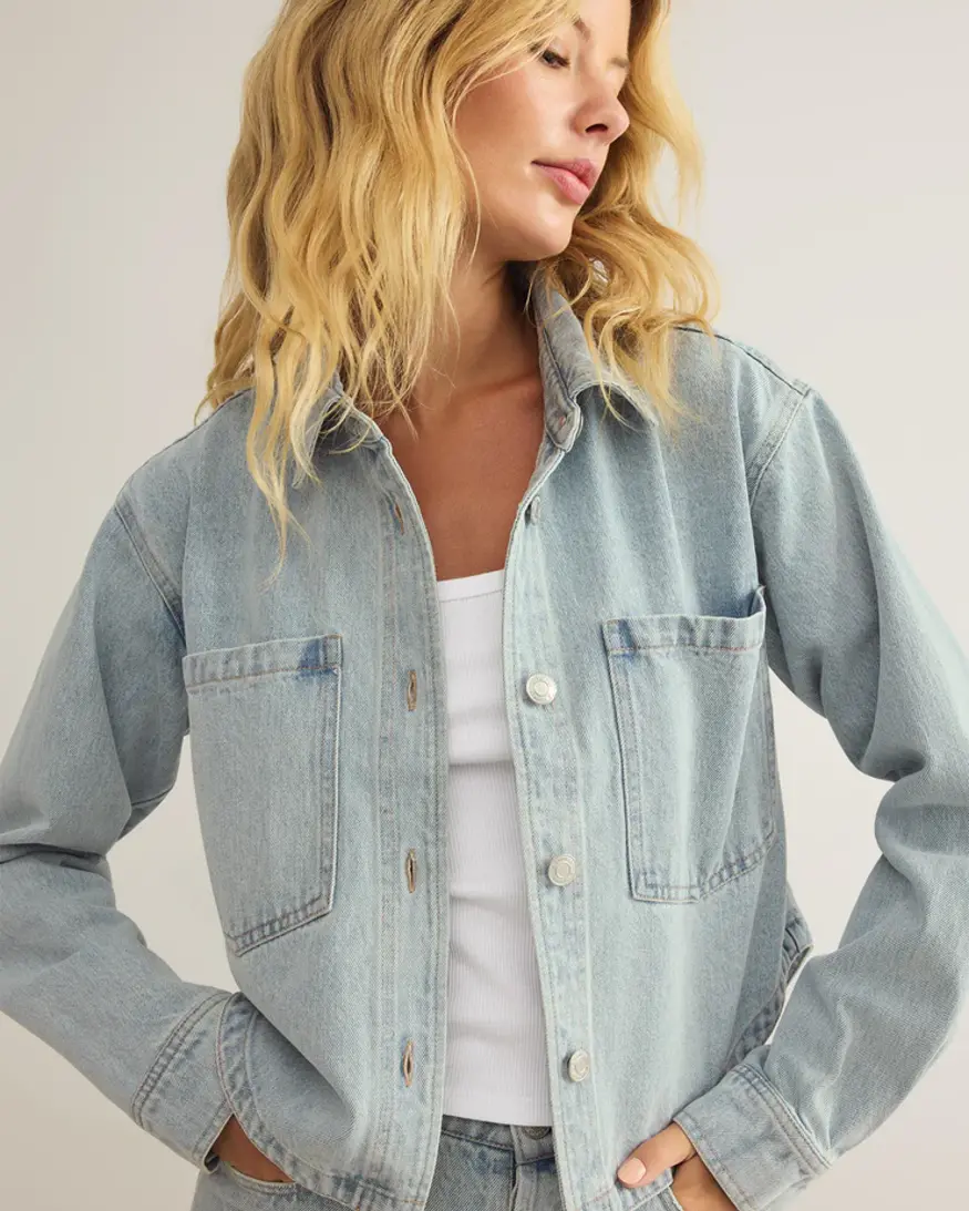 ★E.B.M★ Overfit crop denim jacket EMP2DJK020 All Day Cropped Jkt - White Bull Clothing Co
