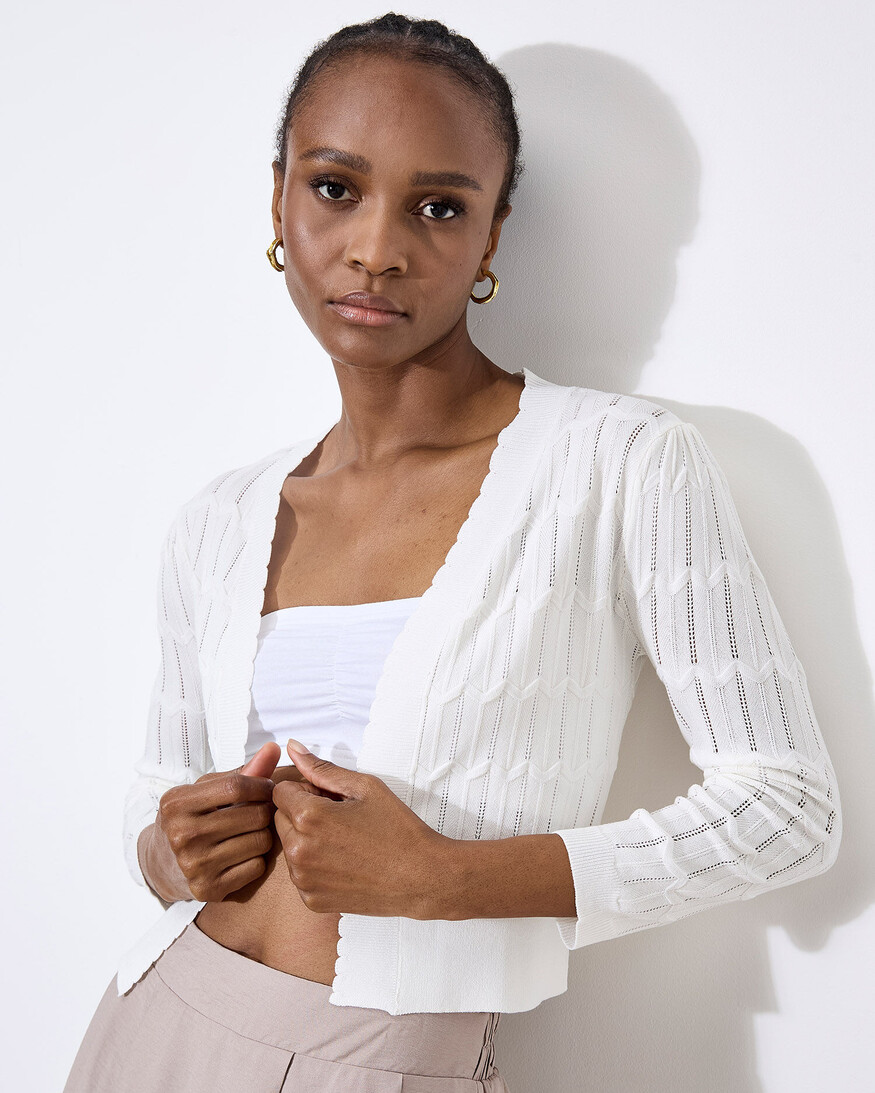 Apricot Pointelle Knit Shrug