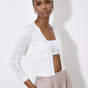 Apricot Pointelle Knit Shrug