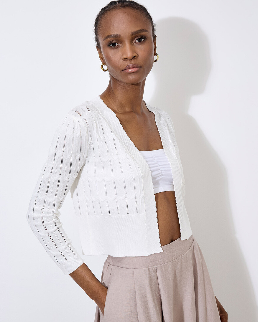 Apricot Pointelle Knit Shrug