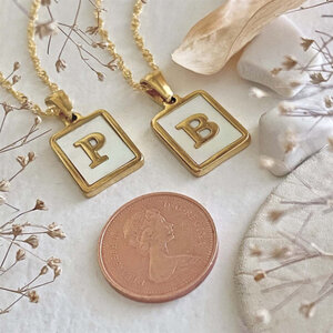 Pika & Bear 'Carrie' Mother of Pearl Inlay Initial Necklace