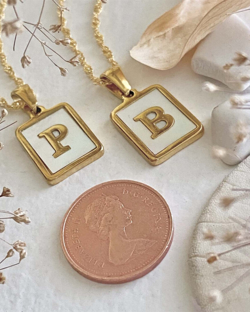 Pika & Bear 'Carrie' Mother of Pearl Inlay Initial Necklace