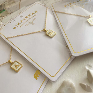 Pika & Bear 'Carrie' Mother of Pearl Inlay Initial Necklace