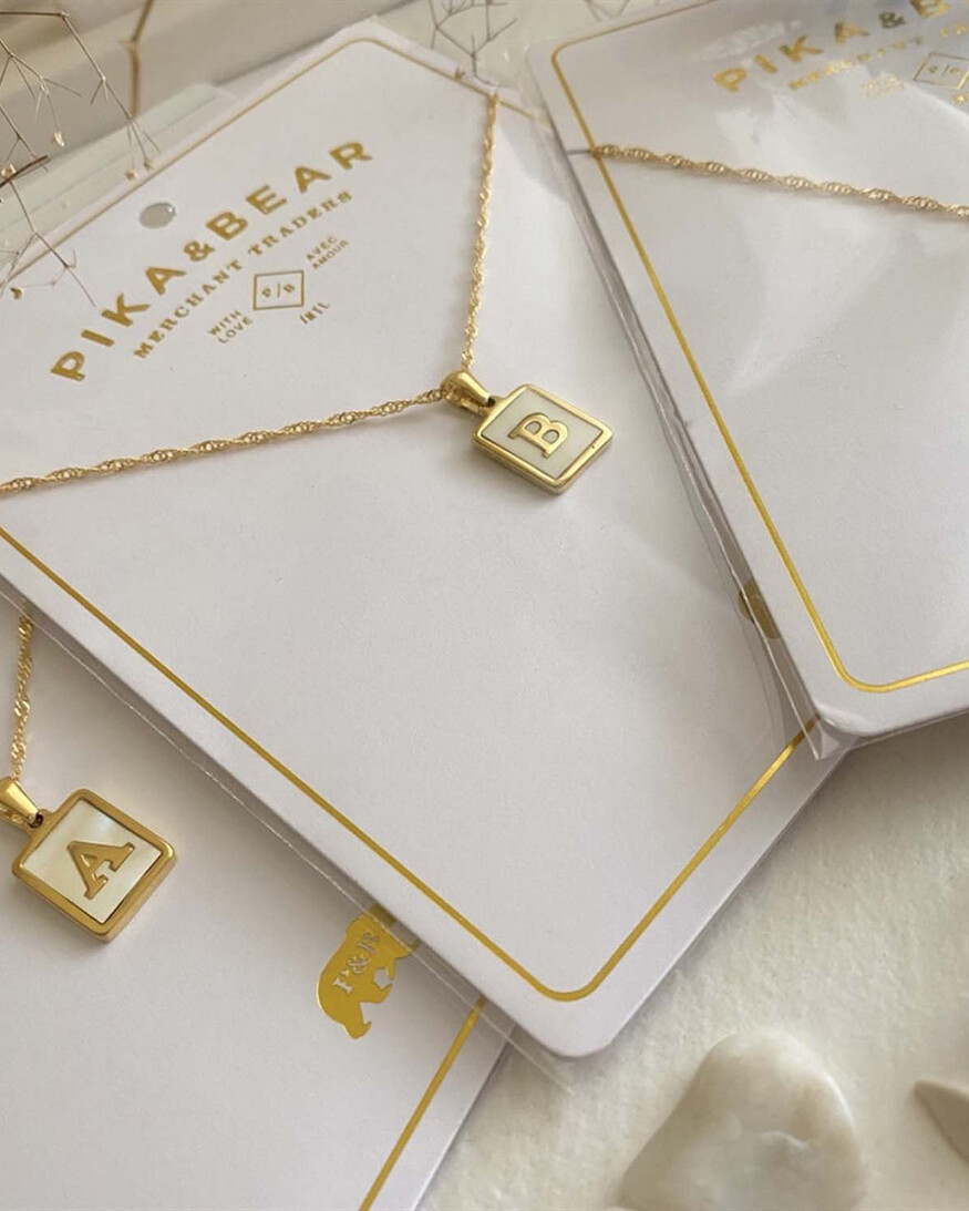 Pika & Bear 'Carrie' Mother of Pearl Inlay Initial Necklace