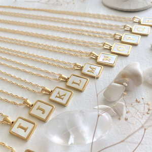 Pika & Bear 'Carrie' Mother of Pearl Inlay Initial Necklace