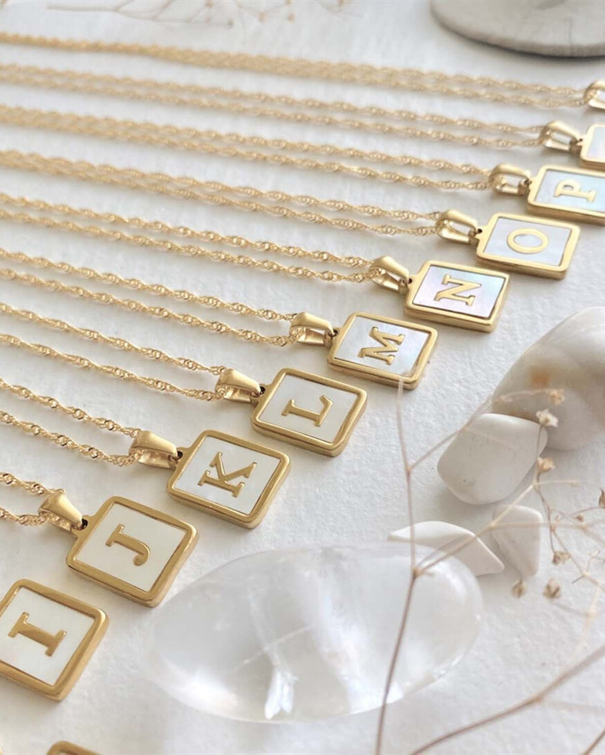 Pika & Bear 'Carrie' Mother of Pearl Inlay Initial Necklace