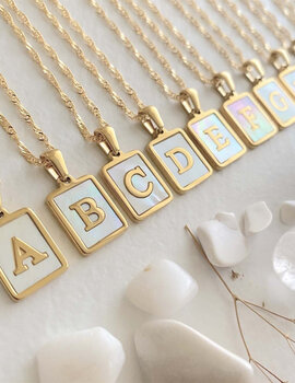 Pika & Bear 'Carrie' Mother of Pearl Inlay Initial Necklace