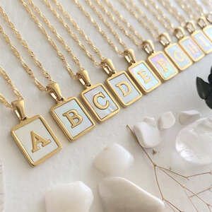 Pika & Bear 'Carrie' Mother of Pearl Inlay Initial Necklace
