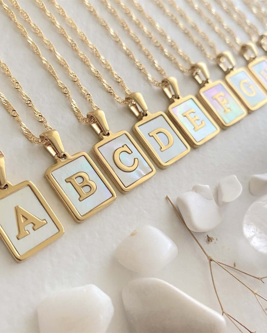 Pika & Bear 'Carrie' Mother of Pearl Inlay Initial Necklace