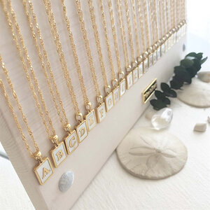Pika & Bear 'Carrie' Mother of Pearl Inlay Initial Necklace
