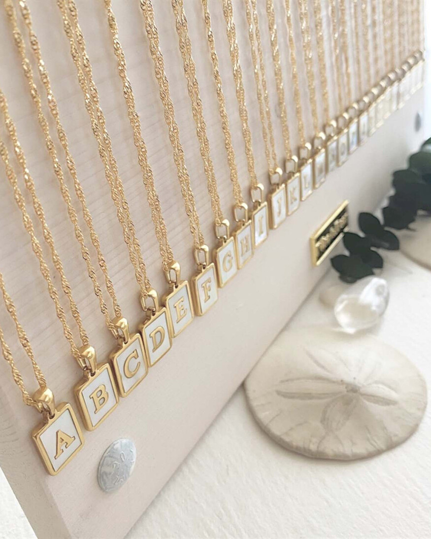 'Carrie' Mother of Pearl Inlay Initial Necklace