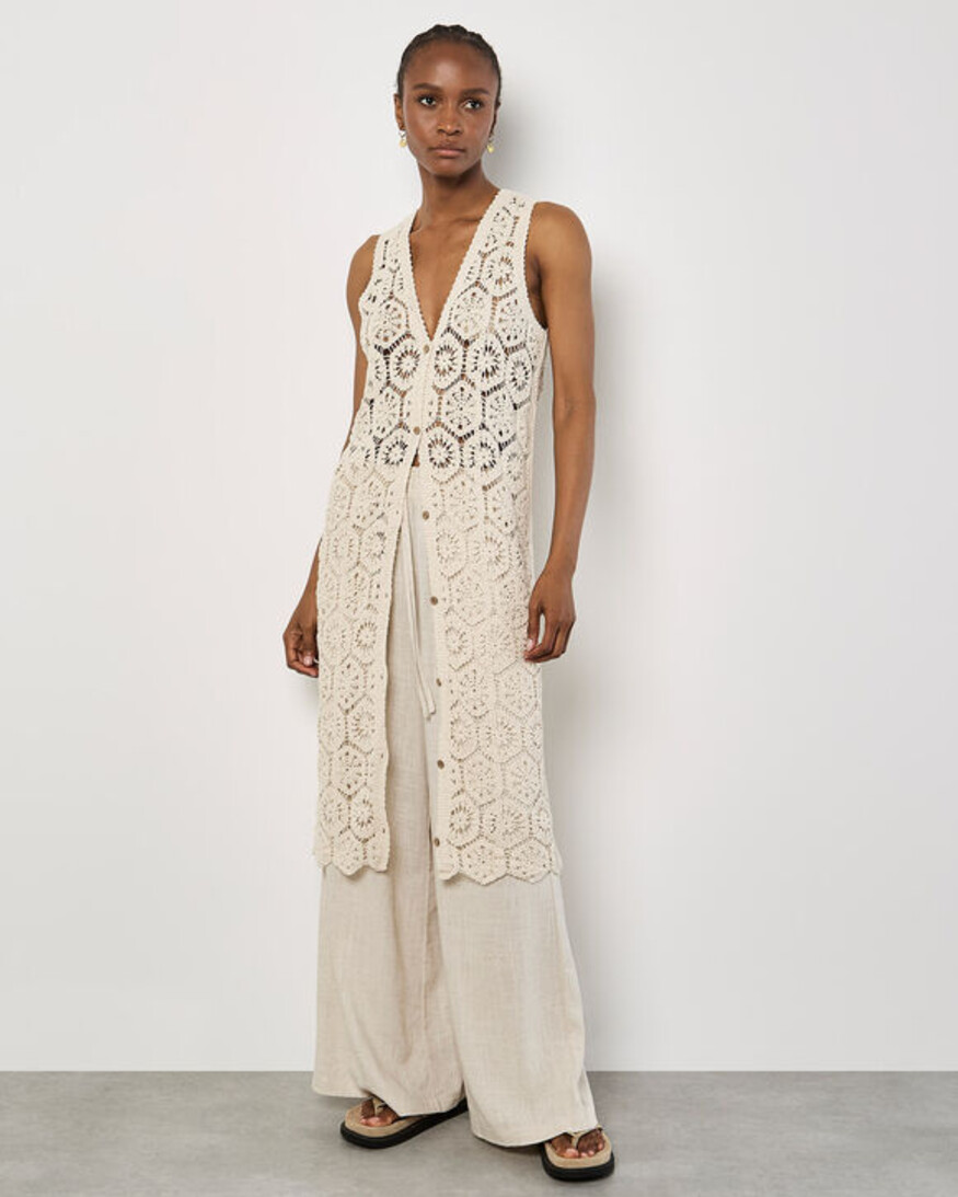 Apricot Crochet Longline Vest