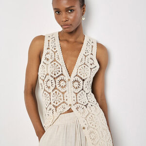 Apricot Crochet Longline Vest