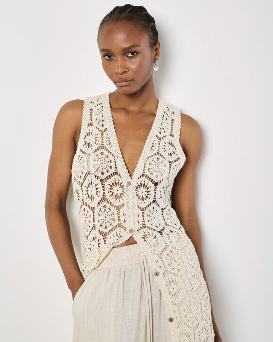 Apricot Crochet Longline Vest