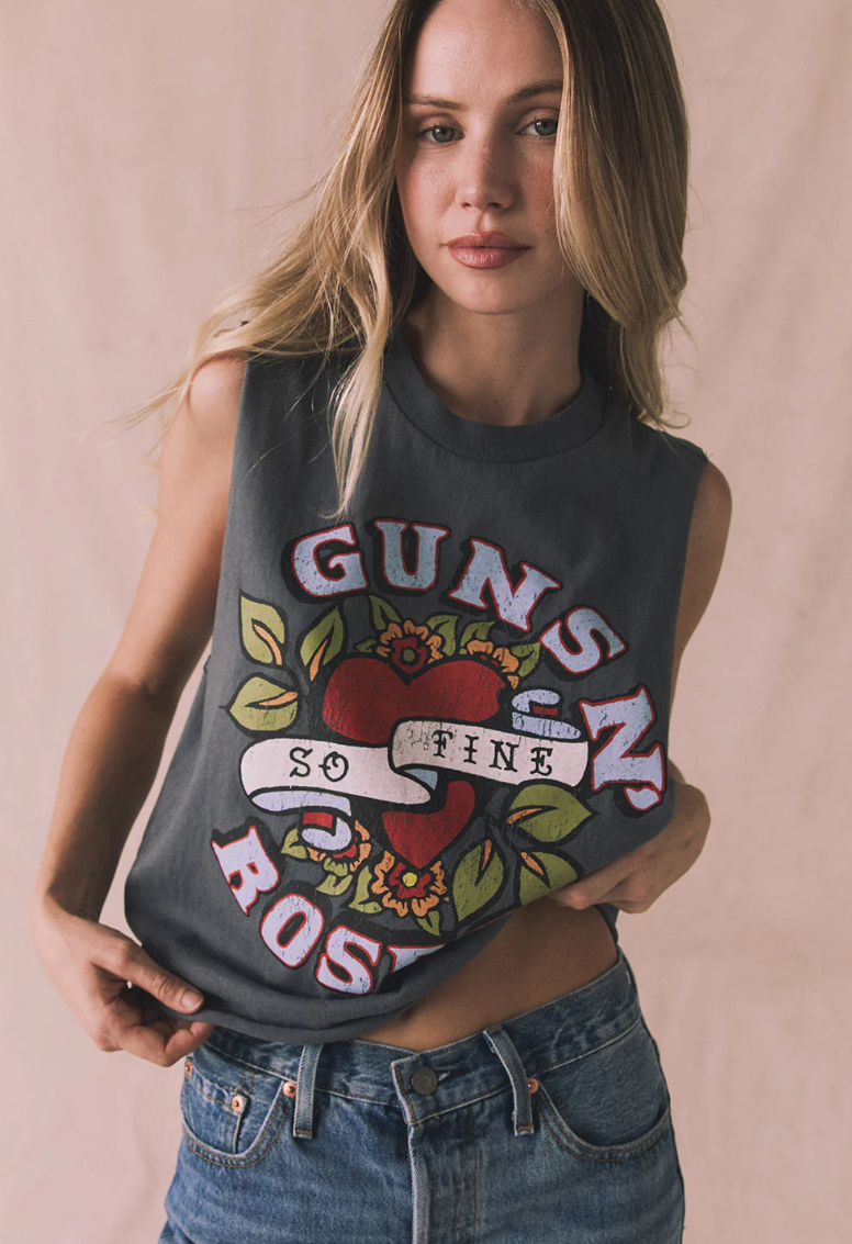 Guns N' Roses T-Shirt Donna 'So Fine Rose' Grigia Regular - Maniche Arrotolabili, Girocollo