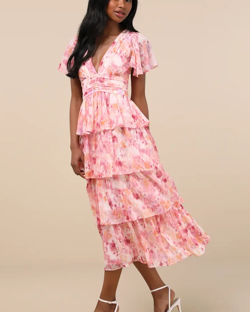 Lulus Eva Tiered Midi Dress