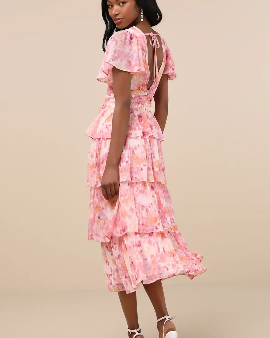 Lulus Eva Tiered Midi Dress