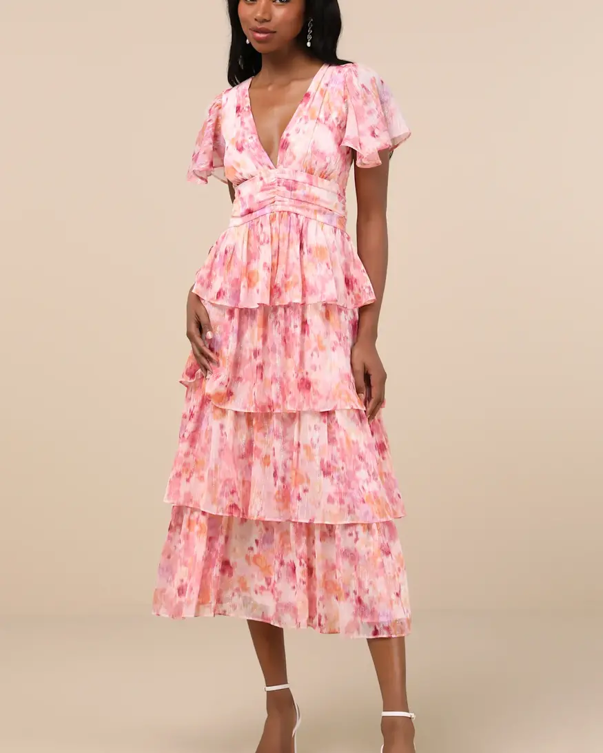 Lulus Eva Tiered Midi Dress