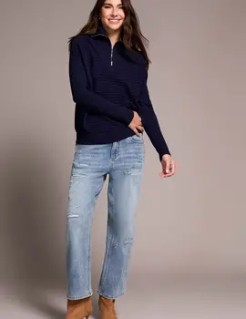 Tribal Sonica Zip Neck Sweater