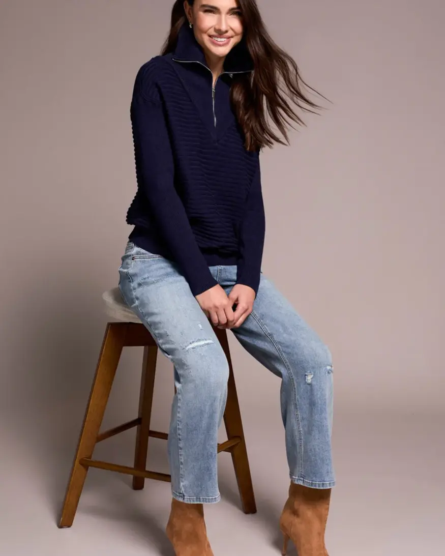 Tribal Sonica Zip Neck Sweater