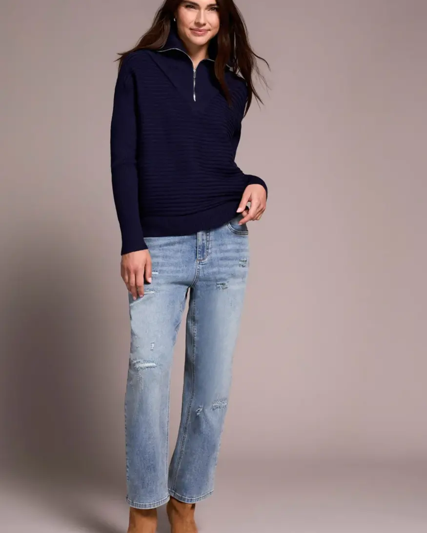 Tribal Sonica Zip Neck Sweater