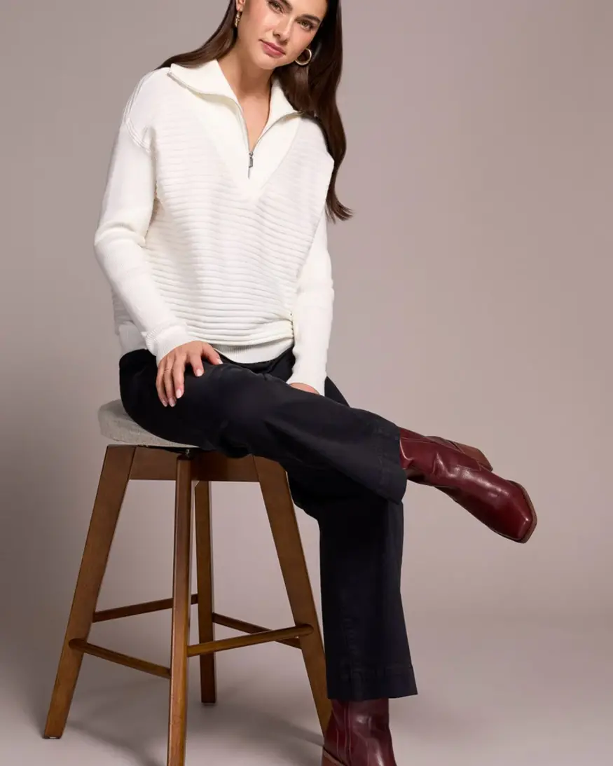 Tribal Sonica Zip Neck Sweater