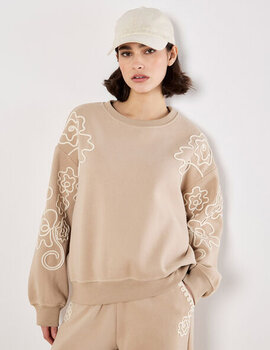 Apricot Floral Embroidered Sweatshirt