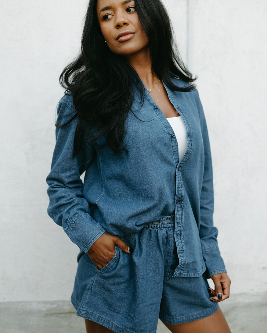 Brunette The Label Dark Denim Button Up