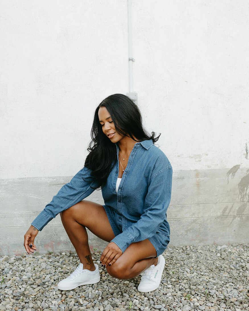 Brunette The Label Dark Denim Button Up