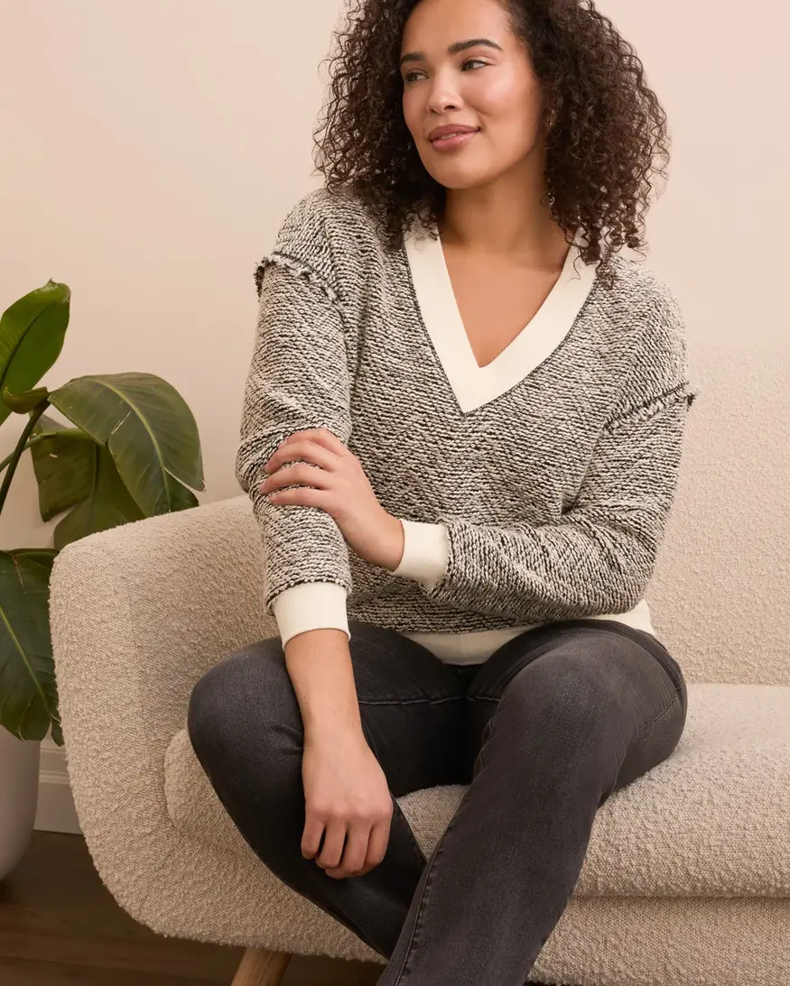 Tribal Skylar V-Neck Combo Rib Dtl