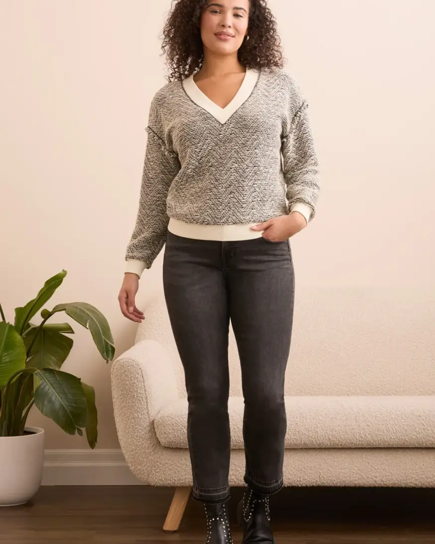 Tribal Skylar V-Neck Combo Rib Dtl