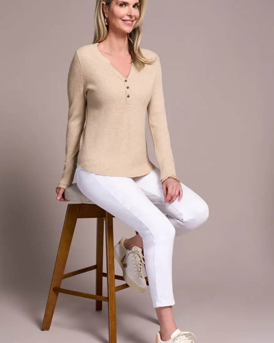 Tribal Sage Button Henley Top