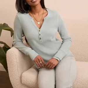 Tribal Sage Button Henley Top