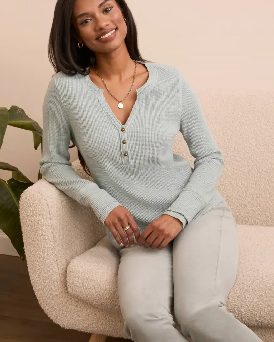 Tribal Sage Button Henley Top