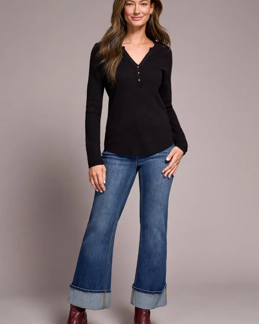 Tribal Sage Button Henley Top